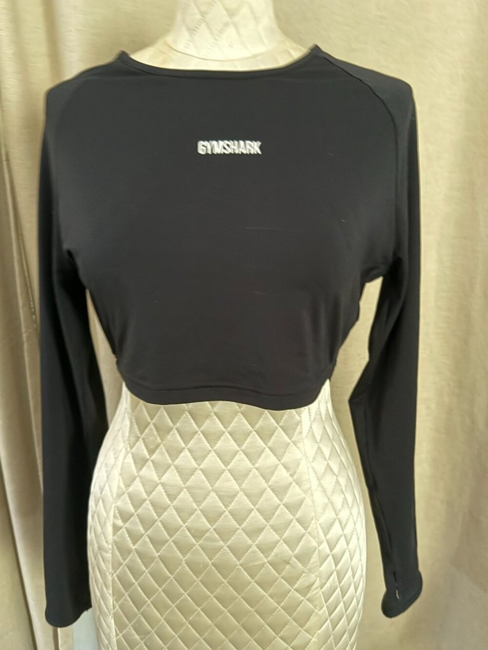 Gymshark Studio Long Sleeve Crop Top, Black, Thumbholes, Size Medium
